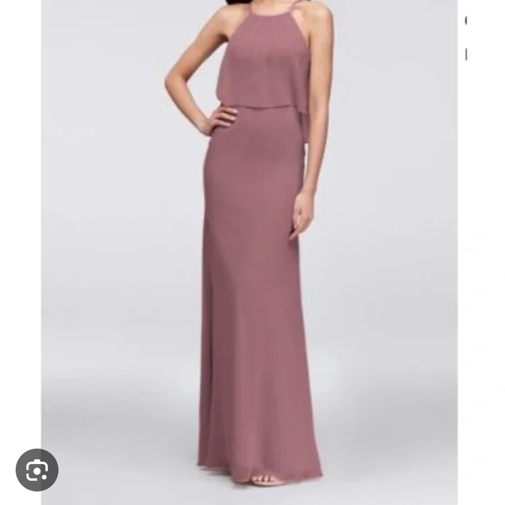 David's Bridal Mauve Halter Maxi Dress